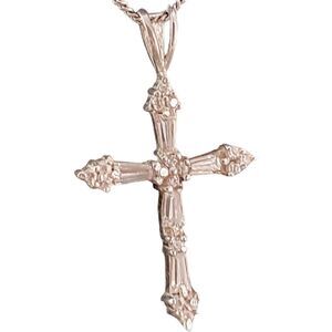 Sterling Silver Clear CZ Baguette Cross Pendant 18" Necklace